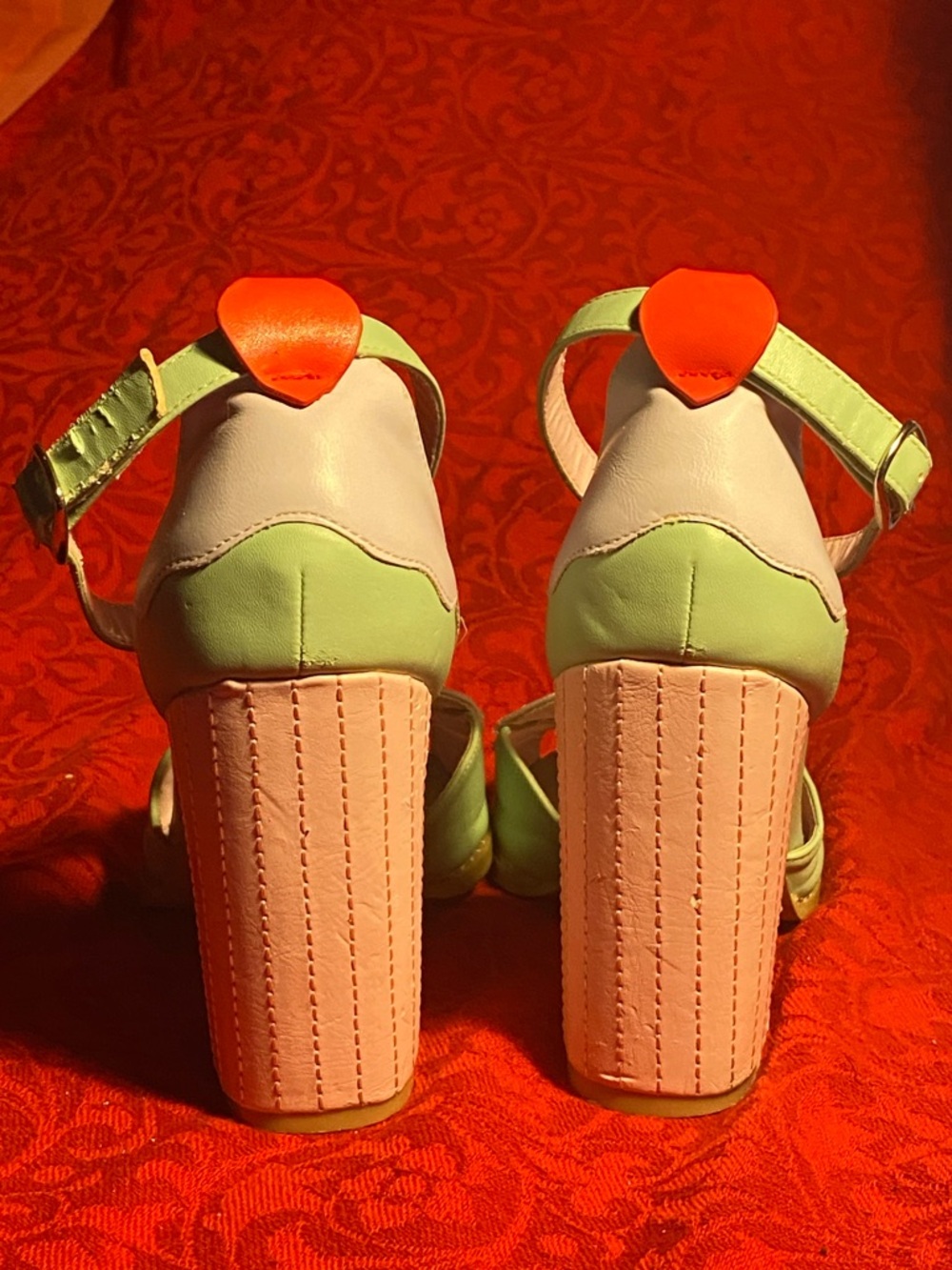 Iron Fist T-strap high heel sandals,pastel shades,cupcake details,red hearts,7 - Picture 3 of 15